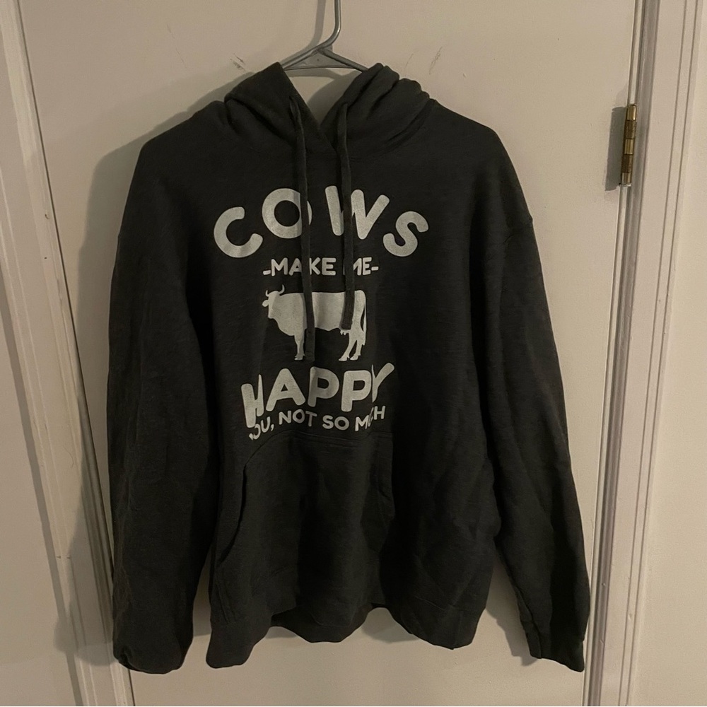 Gray Hoodie with Cow Design